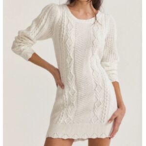 Love Shack Fancy Simmonette Mini Dress In Cream Long Sleeve XL